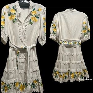 Alemais Rosa Floral Embroidered Linen Dress AU 12